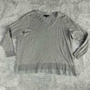 Lane Bryant Mature Feminine Long Sleeve Sweater 22 24 Grey Layered V Neck Sheer